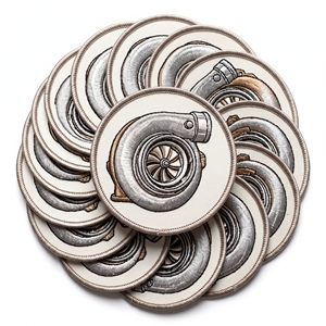 Round Embroidered Patch Turbocharger Badge Off <b>White</b> Twill Merrow Border Turbo Boost Emblem Supplier - Product Image 1
