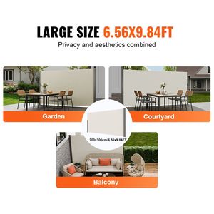 Tenda Laterale Retrattile da Esterno 79 x 118 cm, in Poliestere 180g Impermeabile, Protezione UV 30+, Schermo Parasole per Patio, Divisorio per Ambienti - Product Image 6