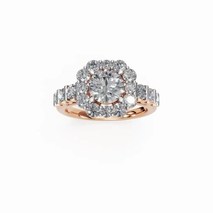 Anillo de Compromiso con Halo de Diamantes Cultivados en Laboratorio en Oro Rosa de 14K, Certificado IGI, Anillo Nupcial de Lujo - Product Image 1