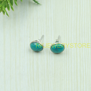 Pendientes de turquesa natural, Plata de Ley 925, piedra preciosa ovalada hecha a mano, joyería minimalista, regalo para mujer, hermana elegante, mamá - Product Image 3