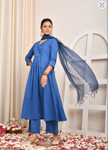 Ensemble de costume brodé Gota Peach Mal Chanderi coupe trapèze - Product Image 2