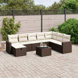 Conjunto de Sofá de Jardín de Poliratán Marrón con Vidrio Templado y Acero, Muebles de Exterior Duraderos - Product Image 1