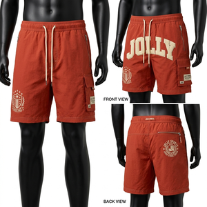 Shorts coupe-vent rouge rouille pour homme, tissu polyester premium 155 GSM, léger, design cargo, logo personnalisé - Product Image 4