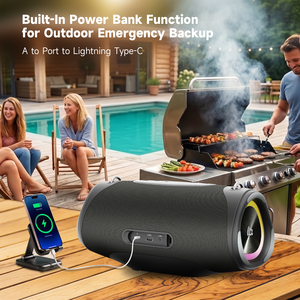 Enceinte de fête extérieure étanche IPX7 en tissu premium 80W avec basses puissantes, sans fil Bluetooth 5.3 et sangle d'épaule - Product Image 5