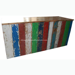 Comptoir de bar en bois de bateau recyclé fait main, comptoir de réception, comptoir de bar durable avec couleur originale - Product Image 2