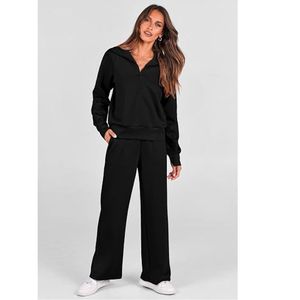 Conjunto Casual de 2 Piezas para Mujer, Sudadera con Capucha de Forro Polar, Chaqueta con Cierre de Cremallera, Poliéster/Algodón, Manga Larga, Pantalones con Cintura Elástica - Product Image 2
