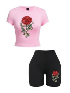 Conjunto de 2 Piezas para Mujer, Camiseta y Pantalones Cortos con Estampado 3D, Elegante y de Alta Calidad, Transpirable, 100% Algodón, Verano 2025 - Product Image 5