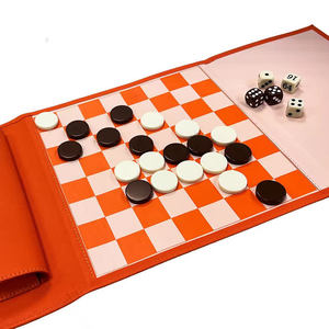 Customized Logo and Color Portable Travel Chess <b>Set</b> Leather Foaldable <b>Backgammon</b> Board with Checker Pieces - Product Image 4