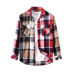 Wholesale <b>Men's</b> High Quality <b>Flannel</b> Shirt Hoodie Casual Plaid Shirt <b>Jacket</b> Heavyweight Outerwear - Product Image 3