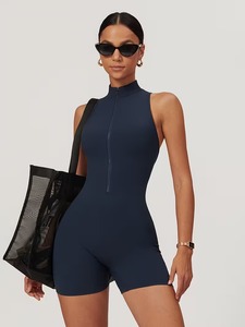 Mono Deportivo sin Mangas con Cierre Frontal para Mujer, Traje de Yoga Ligero |   Tela Suave de Alta Elasticidad EL-Poliéster - Product Image 4