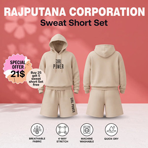 Ensemble de survêtement décontracté pour femme, imprimé personnalisé, avec short à capuche 100 % coton, coupe ample, deux pièces, pour l'hiver, en molleton doux et ample - Product Image 1
