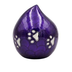 Urna Funeraria Morada en Forma de Lágrima para Mascotas (Perros y Gatos) – Recipiente Decorativo para Cenizas con Huellas de Patas - Product Image 1