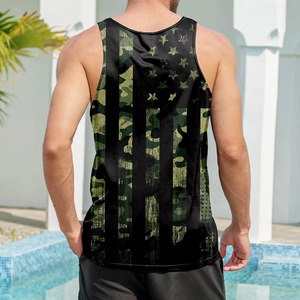 Camiseta sin mangas con estampado de camuflaje para hombre, cuello redondo, de secado rápido, transpirable, deportiva, con estampado por sublimación, material de spandex, logotipo frontal - Product Image 5
