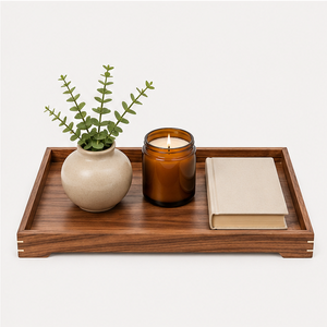 Bandeja Rectangular de Madera Maciza Hecha a Mano con Asas Integradas, Bandeja Otomana Decorativa Minimalista para Mesa de Centro - Product Image 6