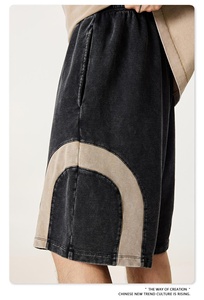 Shorts de sport décontractés 100 % coton pour hommes, style vintage, en molleton bouclette, bords bruts, délavage acide, unisexe, avec logo brodé personnalisé – Vente en gros - Product Image 2