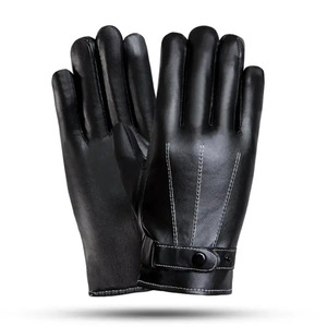 Leather <b>Gloves</b> Wrist Length Plain Unlined <b>Thermal</b> Winter Daily Use Black - Product Image 4