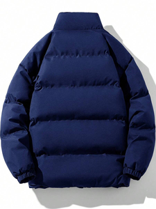 Couple Winter Thick Cotton Stand Collar Loose Casual Quilted Eco-Friendly Zipper Front Printing <b>Men's</b> Canvas Puffer <b>Jacket</b> - Product Image 4