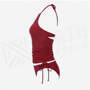 North Approach Ensemble de maillot de bain tankini rouge pour femme avec bas de maillot à nouer sur le côté, couleur unie, bikini extensible deux pièces - Product Image 3