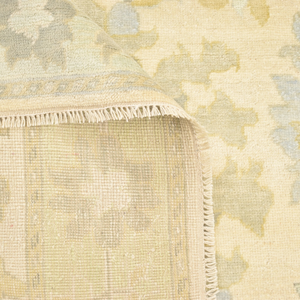 Tapis Oushak en laine noué à la main, crème ivoire or gris, motif floral médaillon, style vintage, poils ras - Product Image 5