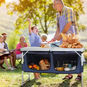 Tavolo da Campeggio Pieghevole in Metallo Resistente da 120 cm con Vano Portaoggetti per Picnic e Spiaggia - Product Image 6