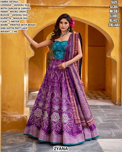 Ensemble Lehenga Choli traditionnel indien Zyana en soie Vaishali avec perles imprimées et dentelle Gotta Patti, tenue ethnique longue jusqu'au sol - Product Image 2