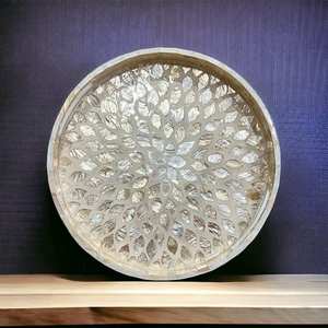 Assiette décorative ronde en nacre avec motif de feuilles, design luxueux, durable, passe au lave-vaisselle, décoration pour la maison - Product Image 5