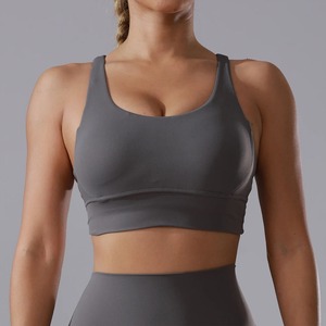 Soutien-gorge de sport pour femme, dos nageur, col ras du cou, avec coussinets amovibles, maintien moyen, couleur unie, respirant, séchage rapide, pour le yoga - Product Image 4