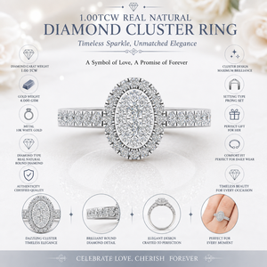 Bague de fiançailles avec cluster de diamants ronds naturels de 1,00 carat |   Bijoux fins pour femme en or blanc sertis de pierres, pour anniversaire de mariage - Product Image 5
