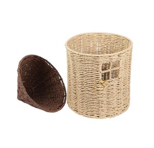 Cute House Shaped Seagrass Storage <b>Basket</b> <b>with</b> Brown Roof <b>Lid</b> Handwoven Wicker Toy Organizer Bin for Kids Room Nursery - Product Image 3