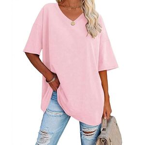 Camisetas de mujer transpirables estilo streetwear al por mayor, clásicas, oversize, con cuello en V, holgadas e informales para damas. - Product Image 4