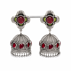 Pendientes Jhumka Clásicos de Latón Oxidado con Acabado Antiguo, Zirconia en Forma de Campana, Cúpula Pesada y Engaste de Bisel para Mujer, Venta al por Mayor - Product Image 2