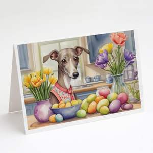 Paquete de tarjetas de felicitación de Pascua de galgo italiano 8 caprichosas A7 tamaño 5x7 tarjetas de notas en blanco con sobres para decoraciones - Product Image 1