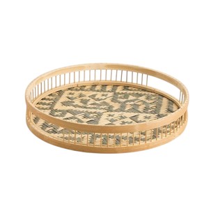 Bandeja artística de bambú con forma de riñón, bandeja decorativa tejida a mano para servir comida, bandeja organizadora decorativa para mesa de café y decoración del hogar - Product Image 1