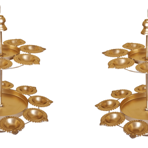 Soporte de hierro decorativo chapado en oro, duradero y ligero, de 2 niveles, para la decoración de templos, hogares, ceremonias Pooja, bodas y eventos. - Product Image 2