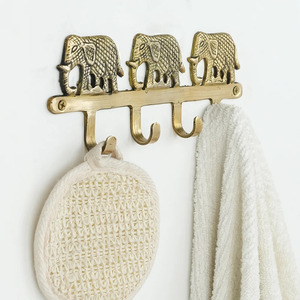 Wholesale Golden Brass Elephant <b>Wall</b> <b>Hook</b> 4 Peg <b>Hook</b> Handmade Brass Animal Pattern Clothing Hanger <b>Wall</b> Mounted <b>Hooks</b> - Product Image 4