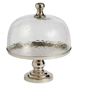 Highest Selling <b>Silver</b> Finished Cake Stand With Glass Dome Lid Luxury Tabletop Decor Cake Stand For Home Hotel Cafe Restaurant - Product Image 1