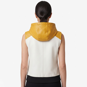 Veste sans manches en cuir pour femme, gilet à capuche en cuir pour femme avec poches latérales, veste sans manches en cuir zippée pour femme - Product Image 2
