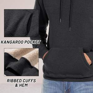 Mens Winter <b>Sherpa</b> <b>Lined</b> <b>Hoodie</b> Warm Fleece Pullover Sweatshirt Soft Cotton Blend Kangaroo Pocket Outdoor Casual Wear - Product Image 4