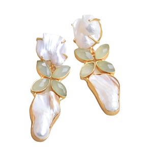 Pendientes Colgantes de Latón de Moda, Exportación de Perlas, Joyería de Piedras Preciosas Auténticas, Acabado Chapado en Oro de 18K, Diseño Único de Diseñador, Premium - Product Image 1