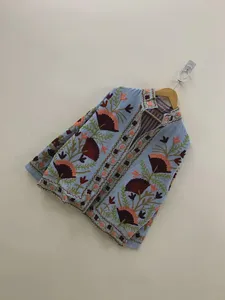 Chaqueta de Invierno Unisex Bohemia Étnica Abierta por Delante, Bordada a Mano con Hilo de Algodón Azul Claro, Diseño Floral Suzani, Transpirable - Product Image 3