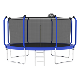Trampolín de 14 pies para exteriores con aro de baloncesto, aprobado por la ASTM, tipo reforzado con red de seguridad. - Product Image 1
