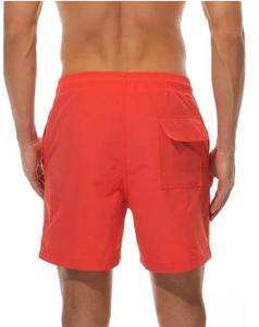 <b>Men's</b> Red Solid Color Quick Dry Swim <b>Trunks</b> With Yellow Drawstring Casual Board Shorts Mid Waist Short Length Woven Polyester - Product Image 5