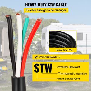 Cable de Extensión para RV de 25 Pies y 50A, NEMA 14 50P, Cable Desnudo 6/3 + 8/1 AWG, Tipo de Conector C19, Nivel IP44, Cable para Generador 6/3 + 8/1 AWG - Product Image 5