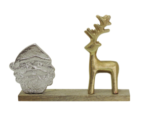 Figura Decorativa de Santa Claus y Reno Dorado en Aluminio Plateado sobre Base de Madera, Decoración Navideña Moderna y Duradera - Product Image 2