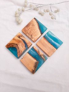 Luxury Walnut Wood Epoxy <b>Coasters</b> for <b>Table</b> Protection Rustic Walnut Wood Epoxy Resin <b>Coasters</b> for Dining - Product Image 2