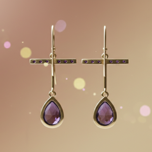 Pear Blue Amethyst Earrings with Round CZ 925 <b>Sterling</b> <b>Silver</b> 18K Gold Plated Statement Earrings Handmade Jewelry Gift for Women - Product Image 3