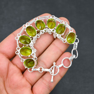 Green Peridot 925 Sterling Silver Chain <b>Bracelet</b> Oval Gemstone <b>Bracelet</b> Handmade <b>Bracelet</b> For Everyone <b>Adjustable</b> 7-8 inch - Product Image 4