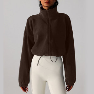 Women's Fleece Sports Jacket Stand Collar Yoga Top Warm Windproof Thickened <b>Zipper</b> Regular Length Coat Breathable Quick Dry - Product Image 4