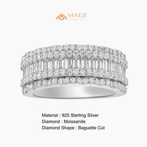 Moissanite <b>Ring</b> Baguette Cut Round Cut Wide Band 925 Sterling <b>Silver</b> <b>Statement</b> <b>Ring</b> Miami Chicago Fine Jewelry Collection Design - Product Image 6