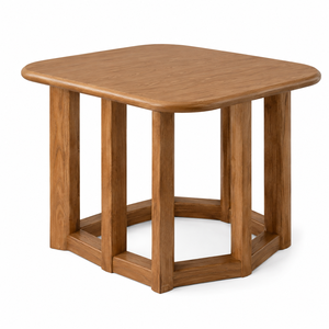 Scandinavian <b>Rounded</b> Square <b>Solid</b> Teak <b>Wood</b> Eco-Friendly Durable Waterproof <b>Dining</b> Side <b>Table</b> Six Support Legs Hexagonal Open - Product Image 3